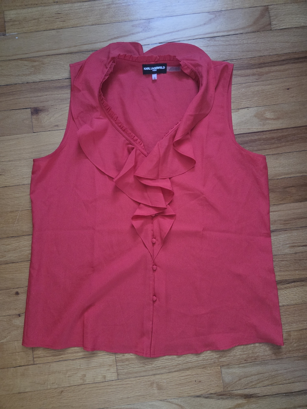Karl Lagerfeld Red Ruffle V-Neck Sleeveless Blouse Size L